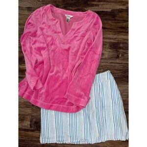 Vtg. Lilly Pulitzer Vintage Pink Velour V-Neck Pullover Top Size M Y2K